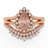 1.44 ct Morganite Engagement Ring-Wedding Ring Set 14K Gold Pear Shape-G,I1 - Rose Gold