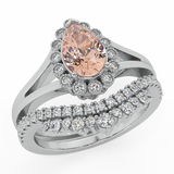 1.44 ct Morganite Engagement Ring-Wedding Ring Set 14K Gold Pear Shape-G,I1 - White Gold