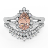 1.44 ct Morganite Engagement Ring-Wedding Ring Set 14K Gold Pear Shape-I,I1 - White Gold