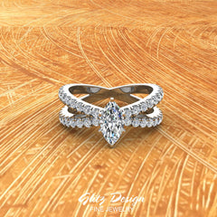 Marquise Cut Diamond Engagement Ring X cross 14K Gold 1.75 carat-GIA
