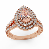 2.90 Ct Pear Cut Pink Morganite Double Halo Engagement Ring 14K Gold (I,I1) - Rose Gold