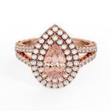 2.90 Ct Pear Cut Pink Morganite Double Halo Engagement Ring 14K Gold (G,SI) - Rose Gold
