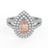 2.90 Ct Pear Cut Pink Morganite Double Halo Engagement Ring 18K Gold (G,VS) - White Gold