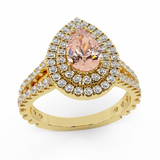 2.90 Ct Pear Cut Pink Morganite Double Halo Engagement Ring 18K Gold (G,VS) - Yellow Gold