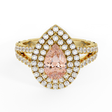 2.90 Ct Pear Cut Pink Morganite Double Halo Engagement Ring 14K Gold (I,I1) - Yellow Gold