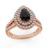 14K Gold Engagement Rings Pear Cut Black Diamond Double Halo 2.89 ct SI - Rose Gold