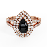 14K Gold Engagement Rings Pear Cut Black Diamond Double Halo 2.89 ct SI - Rose Gold