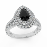 14K Gold Engagement Rings Pear Cut Black Diamond Double Halo 2.89 ct SI - White Gold