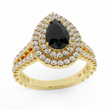 14K Gold Engagement Rings Pear Cut Black Diamond Double Halo 2.89 ct SI - Yellow Gold