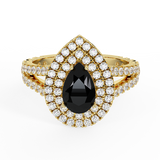 14K Gold Engagement Rings Pear Cut Black Diamond Double Halo 2.89 ct SI - Yellow Gold