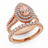 3.40 Ct Pear Cut Pink Morganite Double Halo Wedding Ring Set 14K Gold-I,I1 - Rose Gold