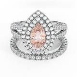 3.40 Ct Pear Cut Pink Morganite Double Halo Wedding Ring Set 14K Gold-G,SI - White Gold