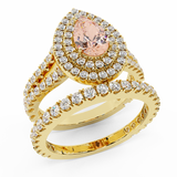 3.40 Ct Pear Cut Pink Morganite Double Halo Wedding Ring Set 14K Gold-G,SI - Yellow Gold