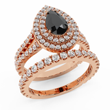 3.40 Ct Pear Cut Black Diamond Double Halo Wedding Ring Set 14K Gold-G,SI - Rose Gold
