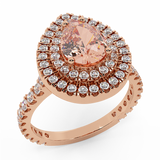1.73 Ct Pear Cut Pink Morganite Double Halo Engagement Ring 14K Gold (I,I1) - Rose Gold