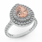 1.73 Ct Pear Cut Pink Morganite Double Halo Engagement Ring 14K Gold (G,SI) - White Gold