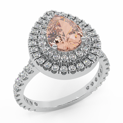 Pear Cut Pink Morganite Double Halo Engagement Ring White Gold