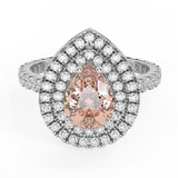 1.73 Ct Pear Cut Pink Morganite Double Halo Engagement Ring 14K Gold (I,I1) - White Gold