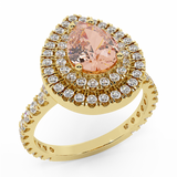 1.73 Ct Pear Cut Pink Morganite Double Halo Engagement Ring 14K Gold (I,I1) - Yellow Gold