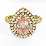 1.73 Ct Pear Cut Pink Morganite Double Halo Engagement Ring 14K Gold (I,I1) - Yellow Gold