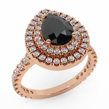 Black Diamond Engagement Ring Pear Double Halo 1.73 ct 14K Gold-G,SI - Rose Gold