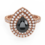 Black Diamond Engagement Ring Pear Double Halo 1.73 ct 14K Gold-I,I1 - Rose Gold