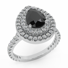Black Diamond Engagement Ring Pear Double Halo White Gold