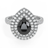 Black Diamond Engagement Ring Pear Double Halo 1.73 ct 14K Gold-G,SI - White Gold