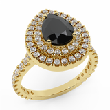 Black Diamond Engagement Ring Pear Double Halo 1.73 ct 14K Gold-I,I1 - Yellow Gold
