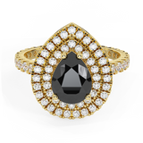 Black Diamond Engagement Ring Pear Double Halo 1.73 ct 18K Gold-G,VS - Yellow Gold