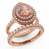 Pear Cut Pink Morganite Double Halo Wedding Ring Set 18K Gold-G,VS - Rose Gold