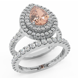 2.10 Ct Pear Cut Pink Morganite Double Halo Wedding Ring Set 14K Gold-G,SI - White Gold