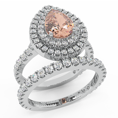 2.10 Ct Pear Cut Pink Morganite Double Halo Wedding Ring Set White Gold