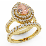 Pear Cut Pink Morganite Double Halo Wedding Ring Set 14K Gold-I,I1 - Yellow Gold