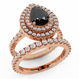 2.10 Ct Pear Cut Black Diamond Double Halo Wedding Ring Set 18K Gold-G,VS - Rose Gold