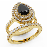 2.10 Ct Pear Cut Black Diamond Double Halo Wedding Ring Set 14K Gold-I,I1 - Yellow Gold