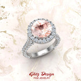 Morganite Engagement Rings 14K Gold Halo rings for women 5.50 ct-I,I1