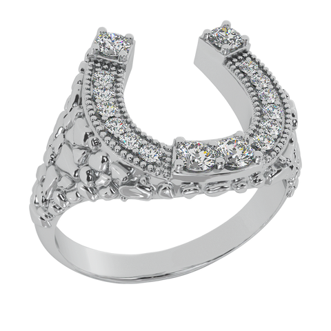 Men's Diamond Ring Horse-shoe 18K Gold Two-tone 0.56 ctw-G,VS - White Gold