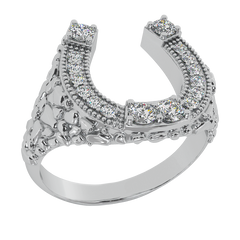 Men's Diamond Ring Horse-shoe White Gold