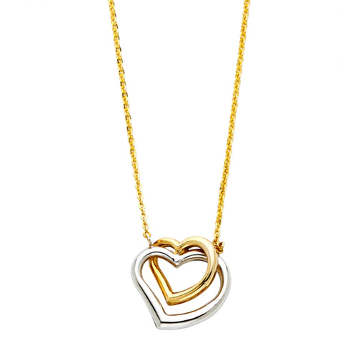 Heart in Heart Bubble-style Two-tone 14K White & Yellow Gold Necklace 18” Length - Yellow Gold