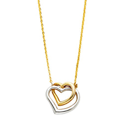 Heart in Heart Bubble-style Two-tone 14K White & Yellow Gold Necklace 18” Length