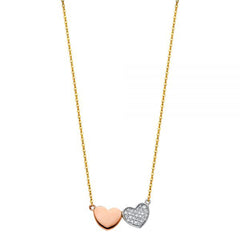 Heart to Heart Two-tone 14K White & Rose Gold Cz studded Necklace 18”