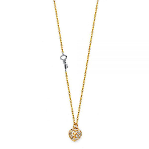 Key to My Heart Lock Necklace Two-tone 14K Yellow Gold 18” Length - Yellow Gold