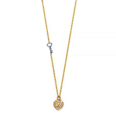Key to My Heart Lock Necklace Two-tone 14K Yellow Gold 18” Length