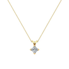Princess Cut Kite Solitaire Diamond Necklace Yellow Gold