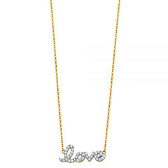 Love name necklace Cz studded 14K white Gold 18" yellow gold Chain