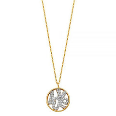 Love word Circle pendant cz 14K White & Yellow Gold Necklace 18”