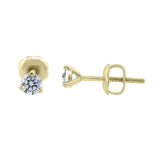 Three Prong Martini Style Diamond Earrings in 14k Gold (I,I1) - Yellow Gold