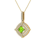 Peridot & Diamond 14k Gold Necklace Double Halo With Chain 1.70 ct - Yellow Gold