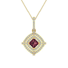 Necklace Double Halo Cushion with Chain 1.70 ct Yellow Gold